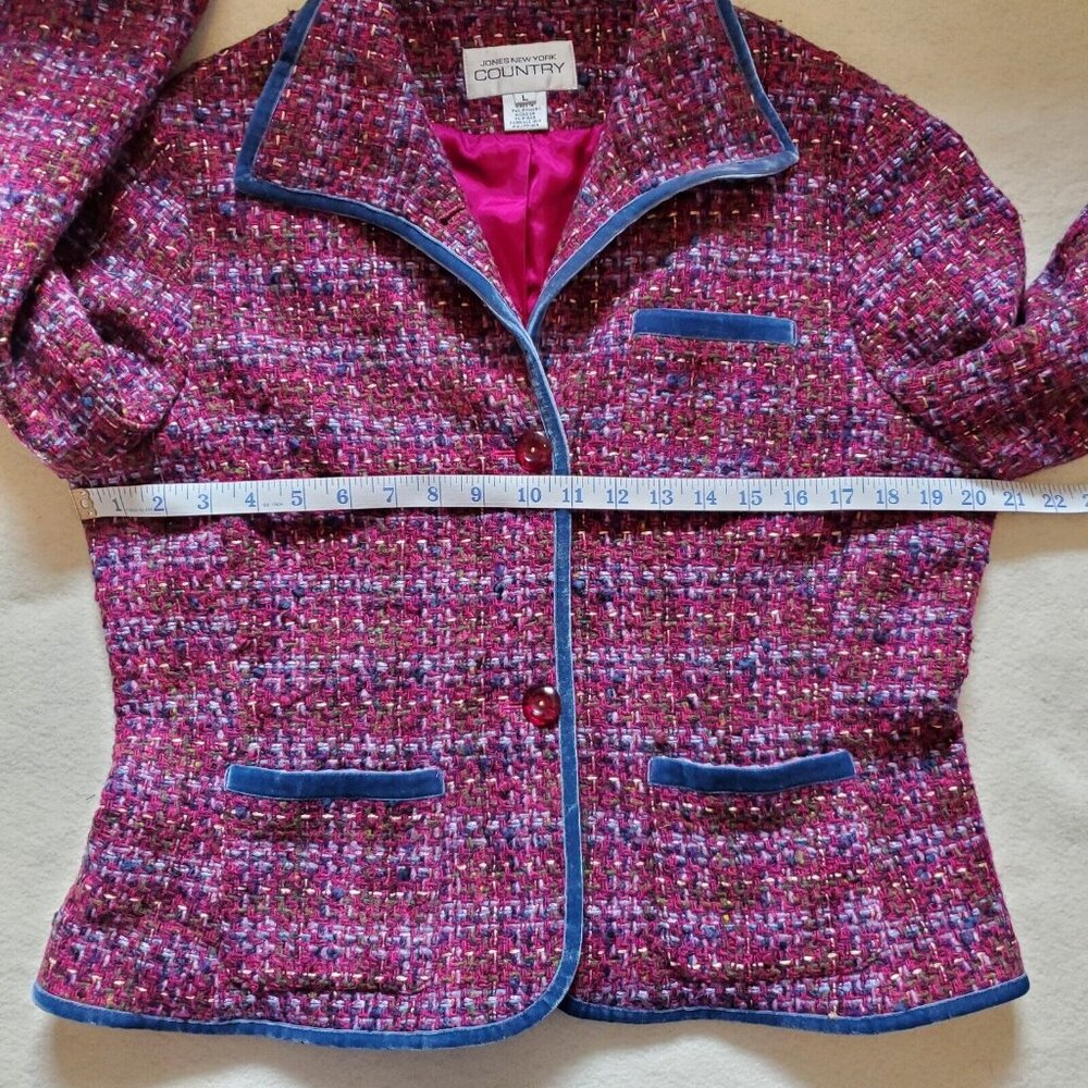 Jones New York Country Women Sz Large Purple Pink Tweed Wool Blend Blazer Jacket - Picture 3 of 12